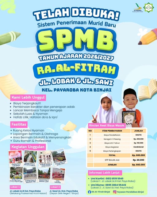 SPMB RA AL FITRAH BINJAI (2026/2027)
